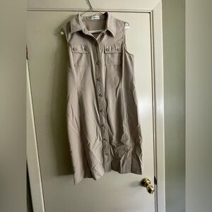Calvin Klein Short Sleeve Button-Up Beige Shirt Dress